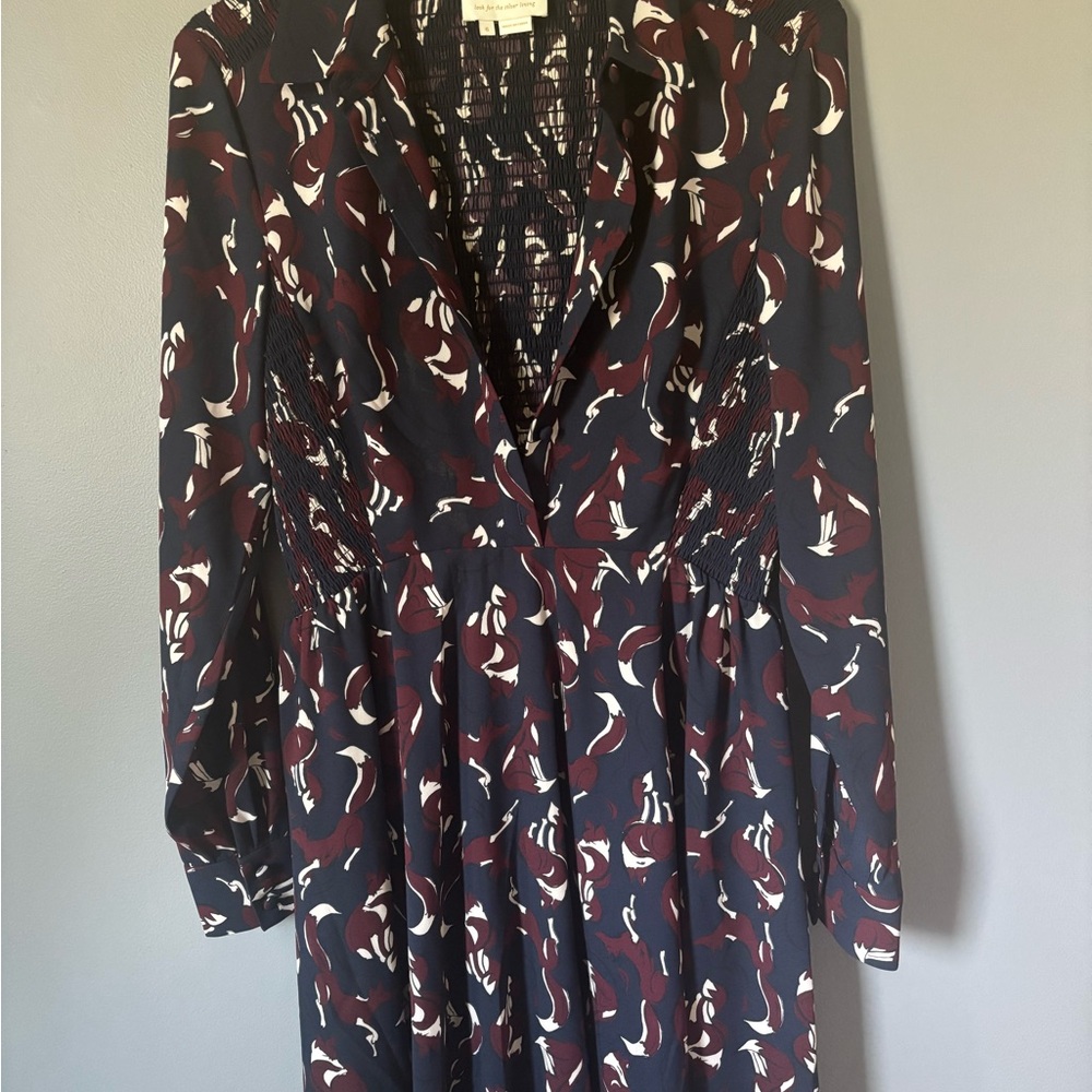 Kate Spade Burgundy and White Long Sleeve Dress